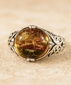 Adjustable "Solar Radiance" Ring in Amber & Silver