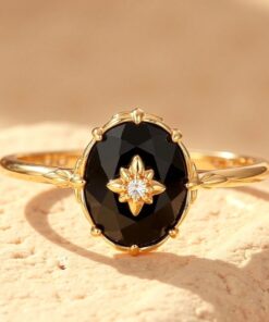 Adjustable "Night Charm" Ring in Black Agate