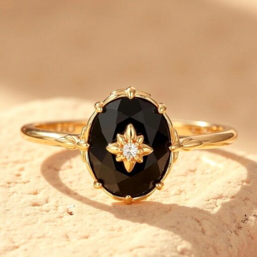 Adjustable "Night Charm" Ring in Black Agate