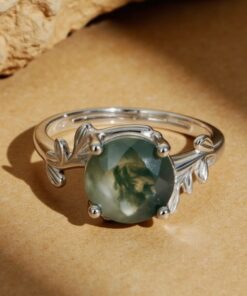 Adjustable 'Vegetal Awakening' Ring in Moss Agate