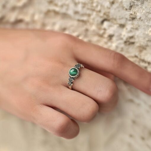 Adjustable "Heart Protection" Malachite & Silver Ring