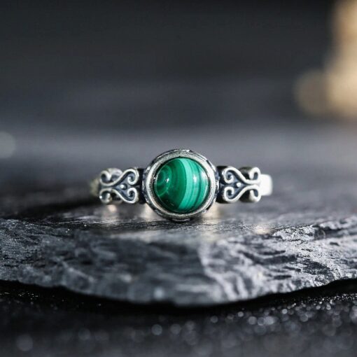 Adjustable "Heart Protection" Malachite & Silver Ring