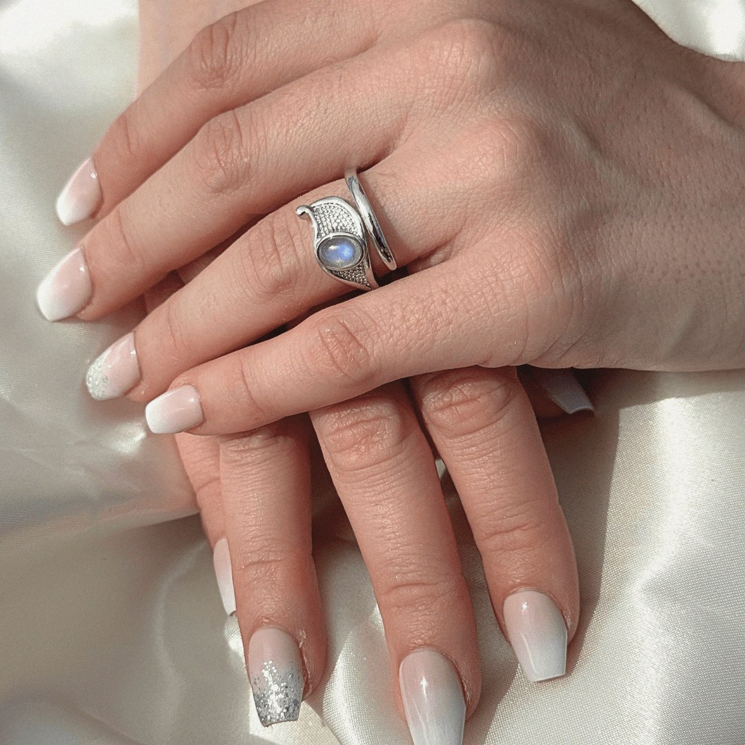 Adjustable "Protective Aura" Ring in White Labradorite