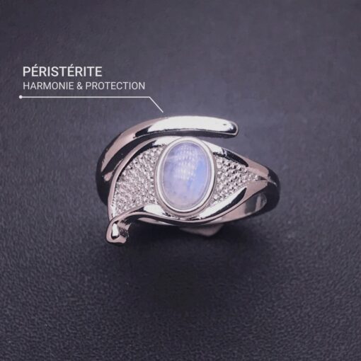 Adjustable "Protective Aura" Ring in White Labradorite