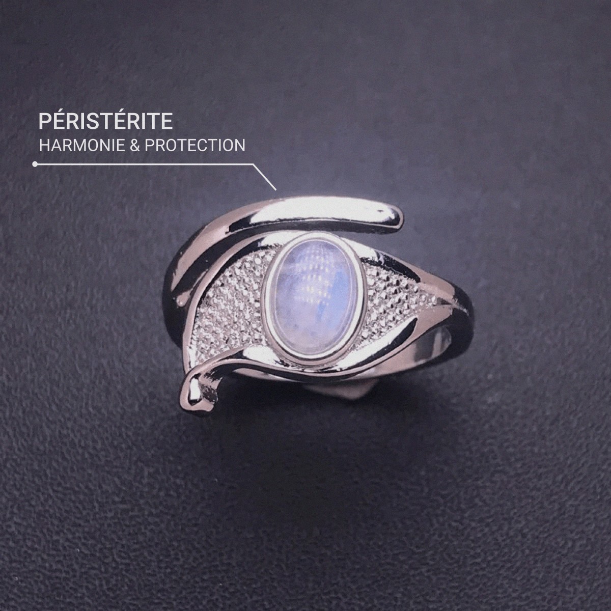 Adjustable "Protective Aura" Ring in White Labradorite