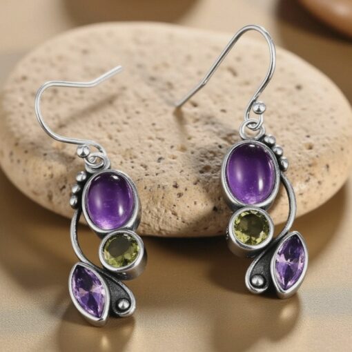 Amethyst & Peridot 'Cascade of Serenity' Earrings