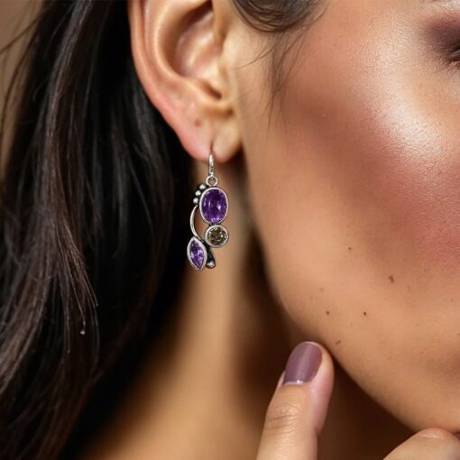 Amethyst & Peridot 'Cascade of Serenity' Earrings
