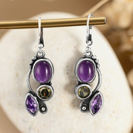 Amethyst & Peridot 'Cascade of Serenity' Earrings