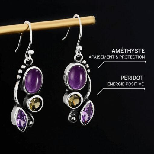 Amethyst & Peridot 'Cascade of Serenity' Earrings