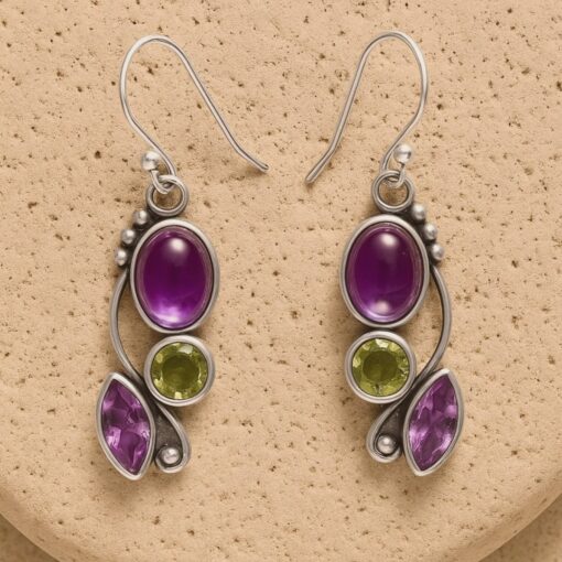 Amethyst & Peridot 'Cascade of Serenity' Earrings