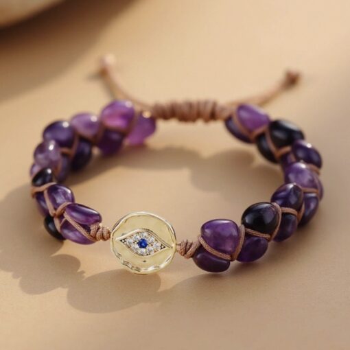 Vision Céleste Amethyst Bracelet with Protective Evil Eye