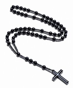Matte Black Onyx Bead Rosary Necklace