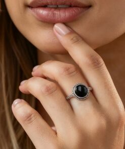 Black Onyx & Silver Protective Ring
