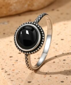 Black Onyx & Silver Protective Ring
