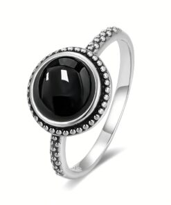 Black Onyx & Silver Protective Ring
