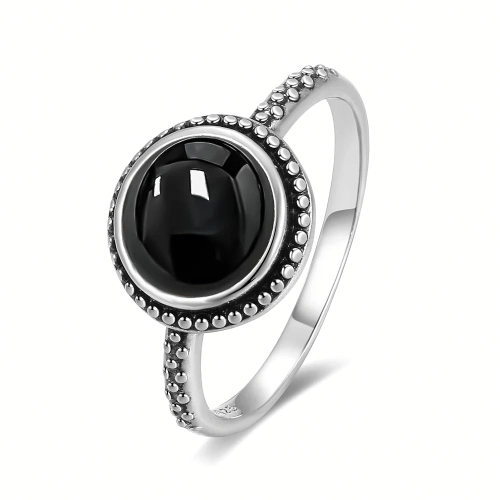 Black Onyx & Silver Protective Ring