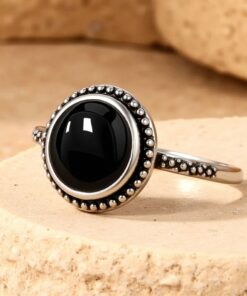 Black Onyx & Silver Protective Ring