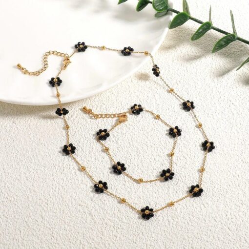 Black Spinel 'Protection Flowers' Necklace