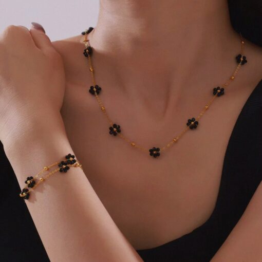 Black Spinel 'Protection Flowers' Necklace