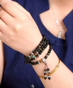 Buddhist Black & Gold Obsidian Mala Bracelet