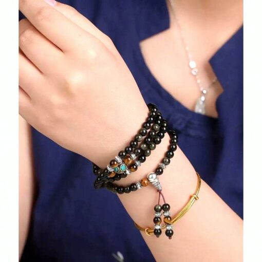 Buddhist Black & Gold Obsidian Mala Bracelet