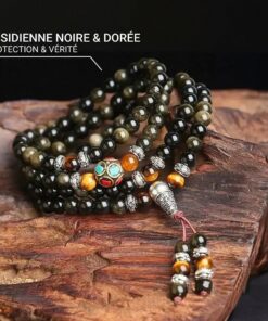 Buddhist Black & Gold Obsidian Mala Bracelet