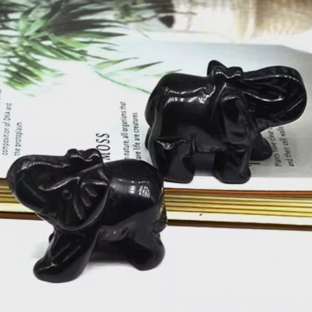 Tiger Eye or Obsidian "Wisdom Guardian" Elephant Sculpture