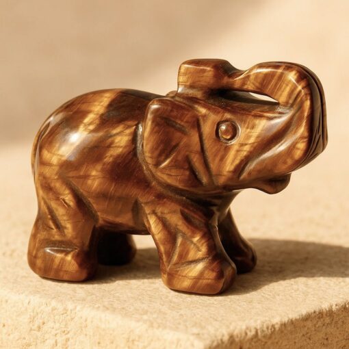 Tiger Eye or Obsidian "Wisdom Guardian" Elephant Sculpture