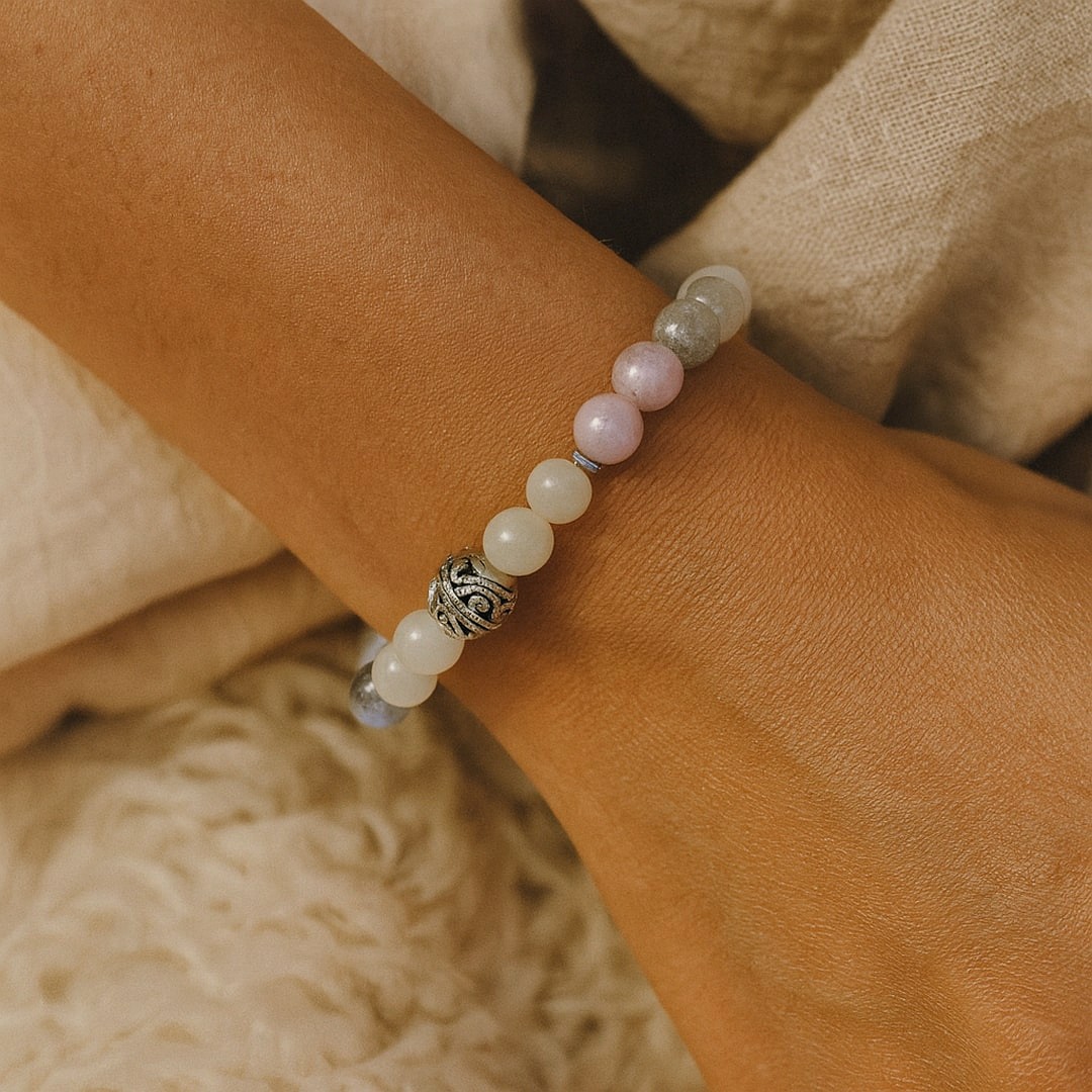 Premium "Feminine Energy" Bracelet in Labradorite, Moonstone & Kunzite