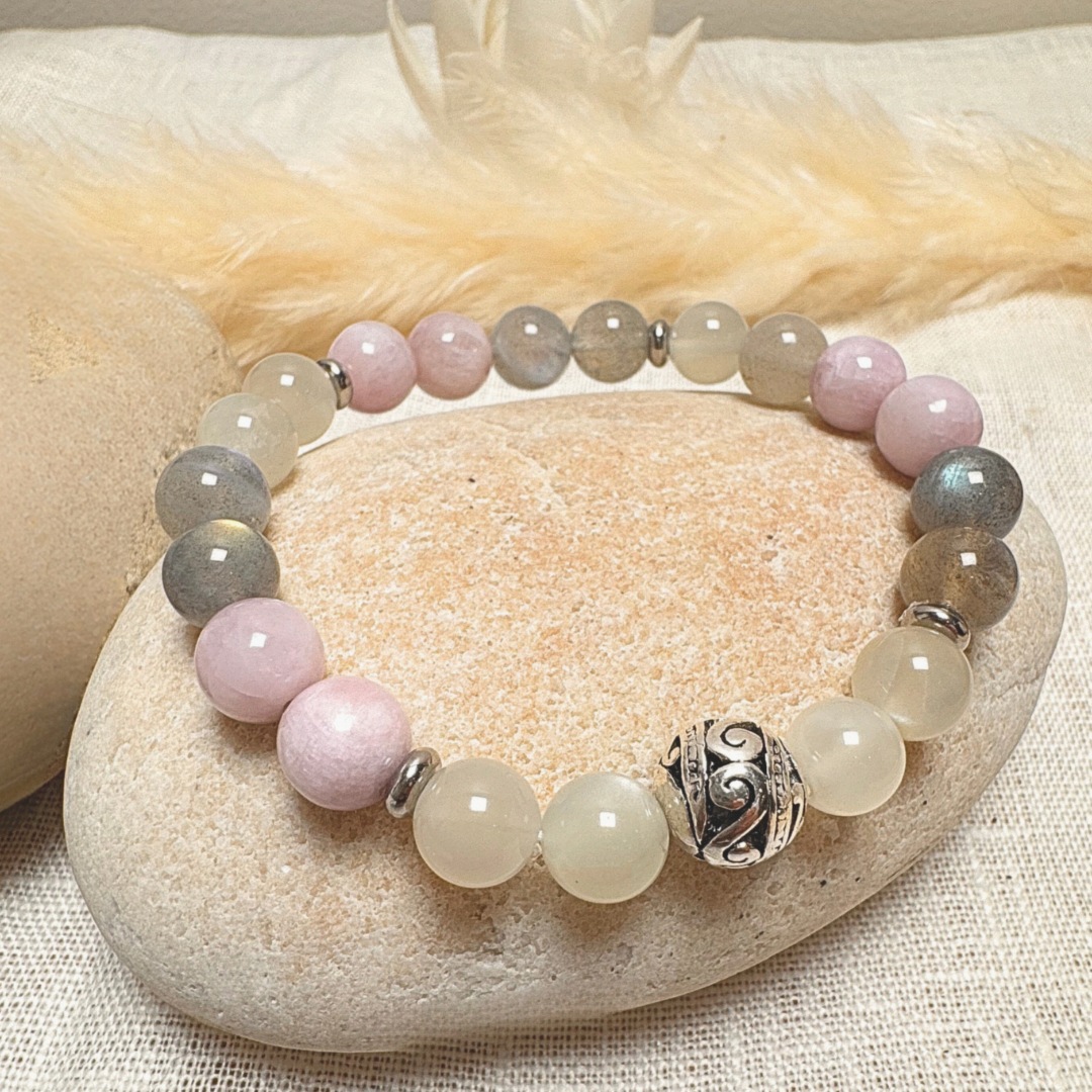 Premium "Feminine Energy" Bracelet in Labradorite, Moonstone & Kunzite