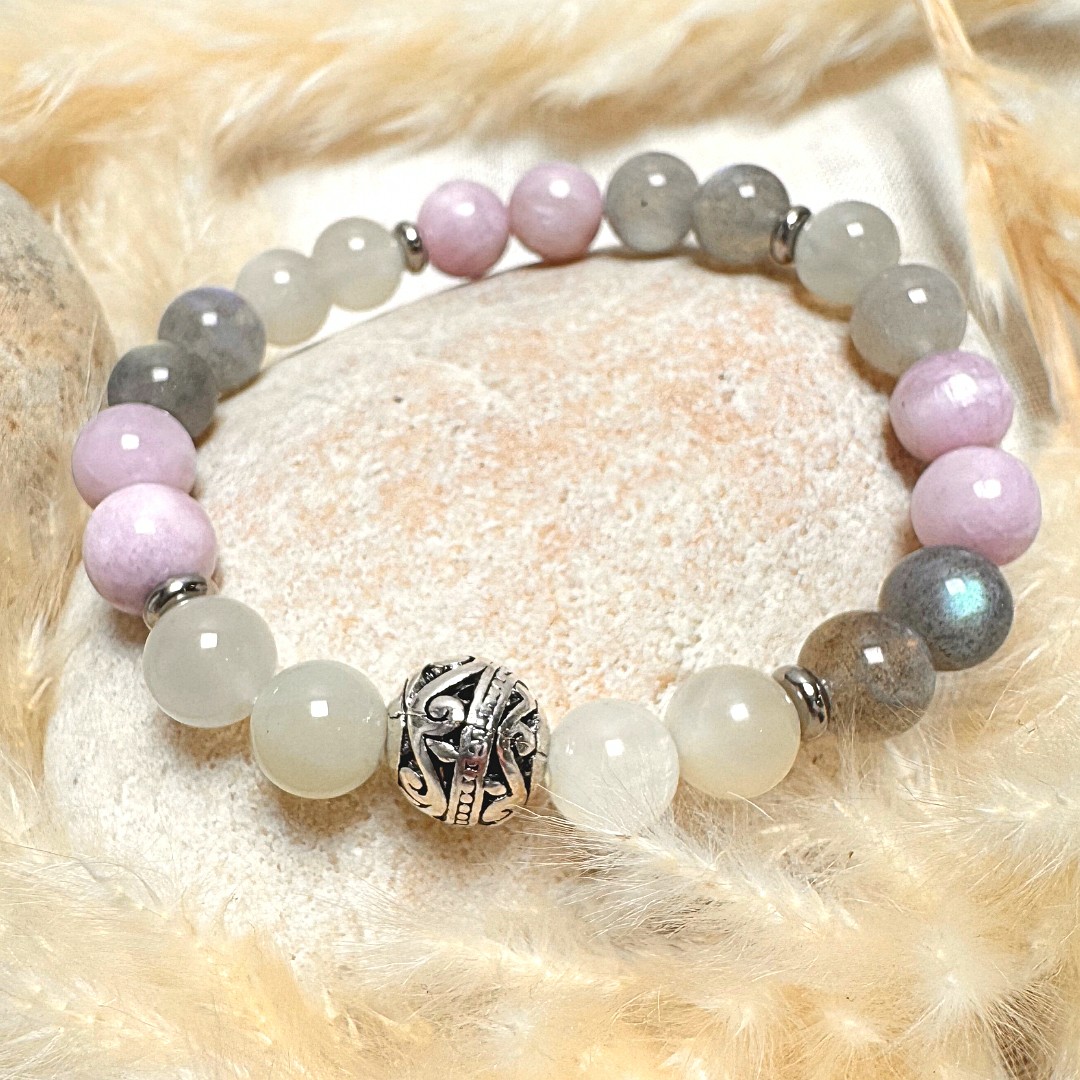 Premium "Feminine Energy" Bracelet in Labradorite, Moonstone & Kunzite
