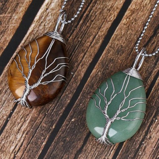 Natural Stone Healing Tree Pendant