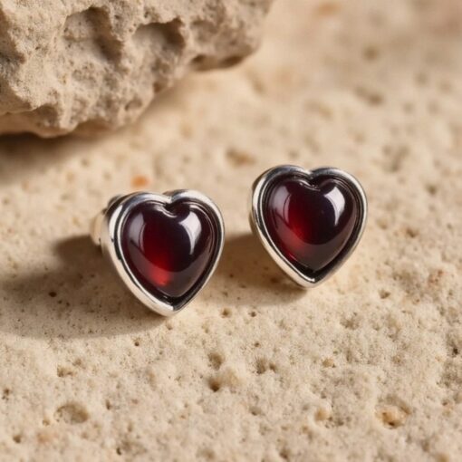 Passion Heart Earrings in Garnet & Silver