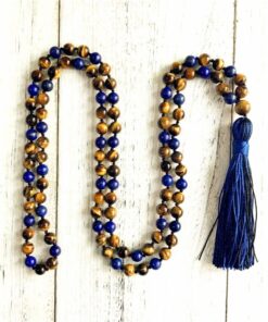 Lapis Lazuli & Tiger Eye Mala Necklace for Protection and Communication