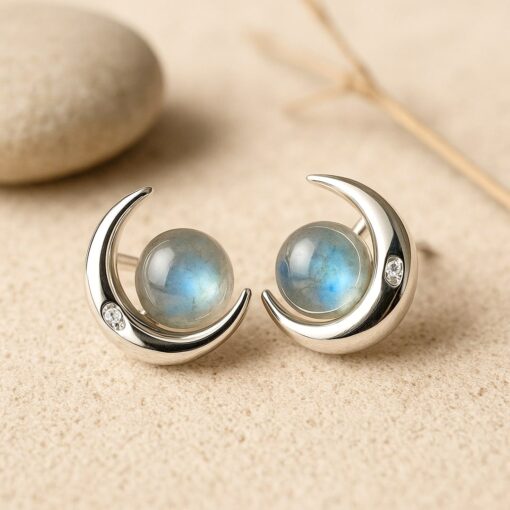 Mystical Moon Earrings in Labradorite & Silver