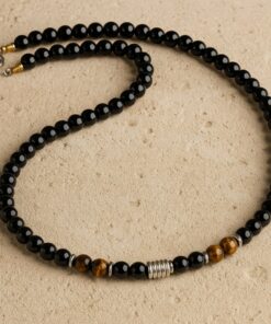 Wise Shield Necklace in Black Obsidian & Tiger's Eye
