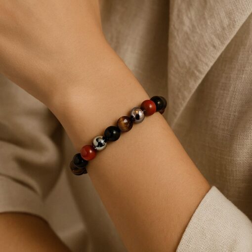 Ancrage & Protection Bracelet in Tourmaline, Red Jasper, Hematite & Tiger Eye