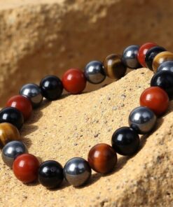 Ancrage & Protection Bracelet in Tourmaline, Red Jasper, Hematite & Tiger Eye