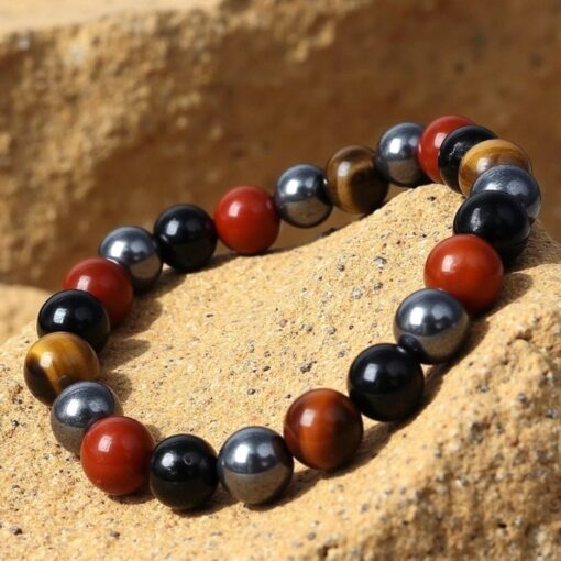 Ancrage & Protection Bracelet in Tourmaline, Red Jasper, Hematite & Tiger Eye