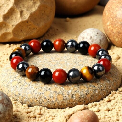 Ancrage & Protection Bracelet in Tourmaline, Red Jasper, Hematite & Tiger Eye