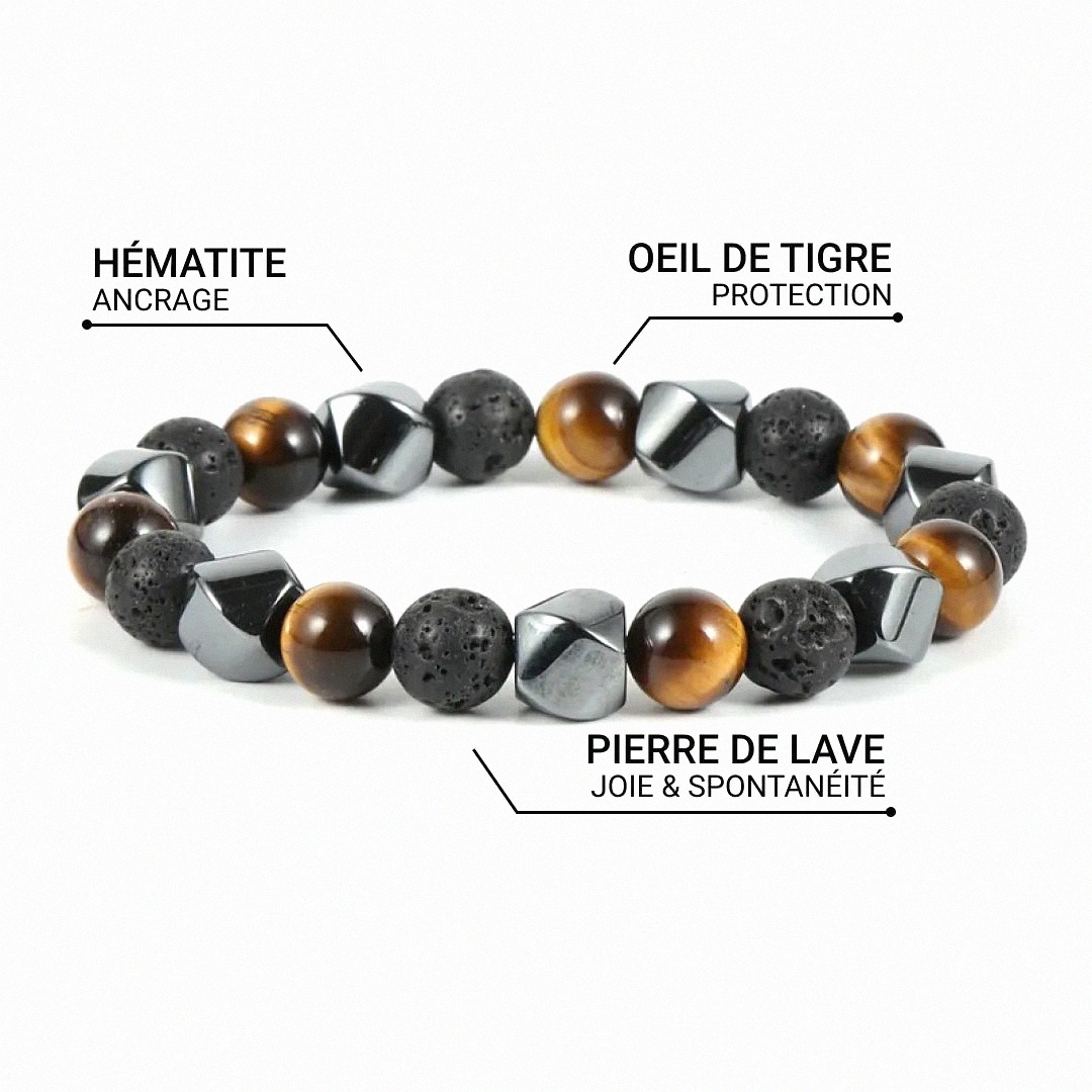 Triple Protection Bracelet in Lava Stone, Tiger Eye & Hematite