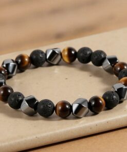 Triple Protection Bracelet in Lava Stone, Tiger Eye & Hematite