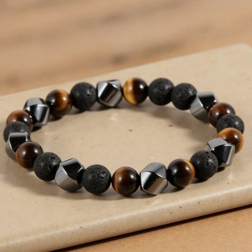 Triple Protection Bracelet in Lava Stone, Tiger Eye & Hematite