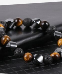 Triple Protection Bracelet in Lava Stone, Tiger Eye & Hematite