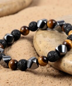 Triple Protection Bracelet in Lava Stone, Tiger Eye & Hematite