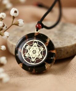 Metatron Power Orgonite Pendant in Obsidian & Garnet
