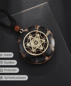 Metatron Power Orgonite Pendant in Obsidian & Garnet