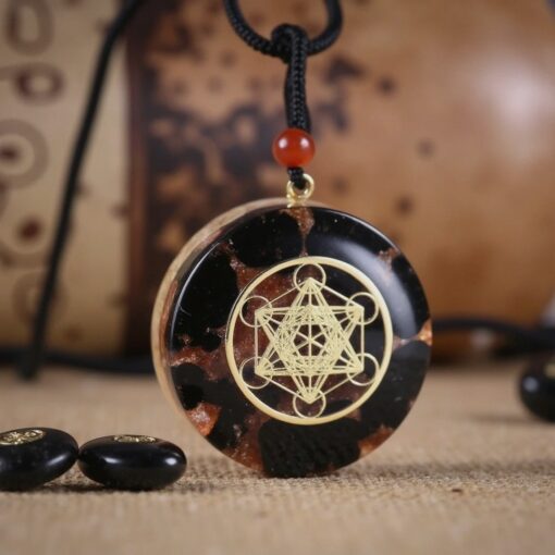 Metatron Power Orgonite Pendant in Obsidian & Garnet