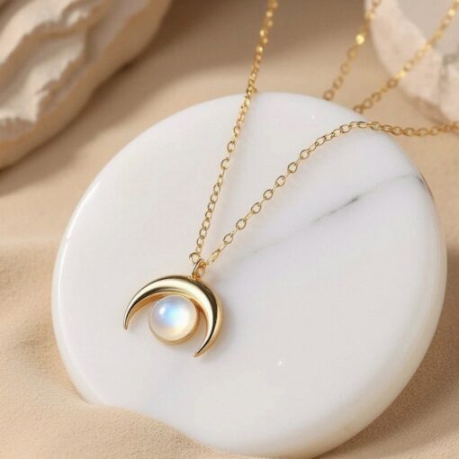 Moonstone Crescent Moon Necklace