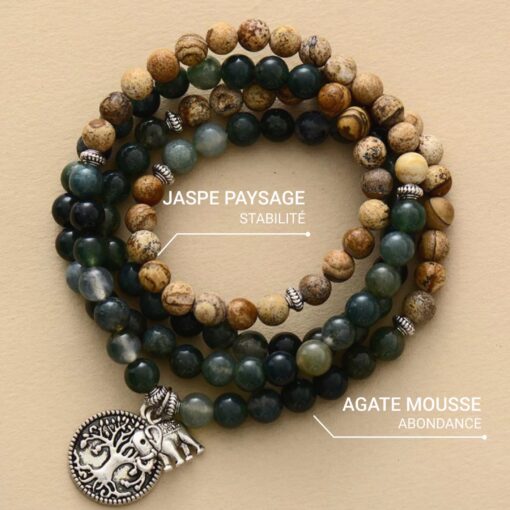 Gaia Bracelet Mala in Moss Agate & Landscape Jasper